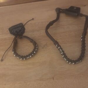 NWT-Brown and Silver Beaded Men's Bracelet and Necklace Set